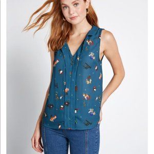 Modcloth Holiday Dog Animal Print Blouse Top